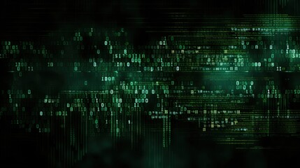 Dark green background with computer code