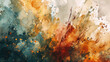Abstract watercolor background combining soft brown, dark green and orange colors