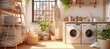 A clean and orderly laundry room showcasing neatly arranged washing machines.