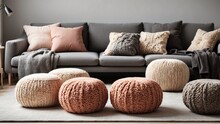 A Cute Cat In A Modern Twist On Traditional Knitting Techniques, These Poufs Add A Touch Of Texture And Warmth To The Clean Lines Of A Scandinavian Living Room, Creating A Cozy And Inviting Space