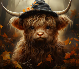 Canvas Print - Baby Witch Highland Cow for Tumbler Wrap