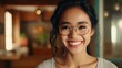 Young Adult Confident Attractive Southeast Asian Woman, Beautiful Lady Wearing Glasses, Close Up
