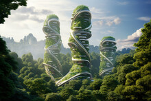Architecture Of The Future, A Ruined City Overgrown With Greenery. Concept Art, Idea For Inspiration. 3d Rendering Of Futuristic Environmentally Friendly Green  Transparent Background Generative Ai