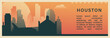 © Anastasiia - Houston city brutalism vector banner with skyline, cityscape. USA Texas state retro horizontal illustration. United States of America travel layout for web presentation, header, footer