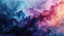 Mysterious Abstract Watercolor Background Combining Dark Purple, Blue And Black Colors