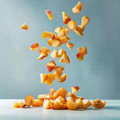 Soaring Diced Peaches: Promotional Photography