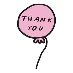 Wall Mural - Pink balloon with words - thank you. Hand drawn vector illustration on white background.