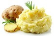 A pile of mashed potatoes topped with a sprig of rosemary. Great for holiday meals or comfort food dishes