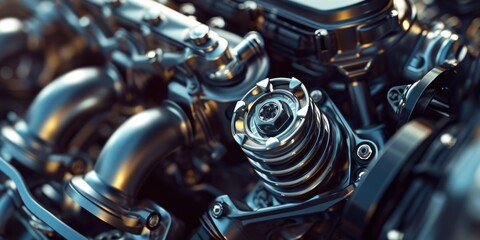 Wall Mural - A detailed close up view of a motorcycle engine. Perfect for automotive enthusiasts or mechanics looking for engine reference images