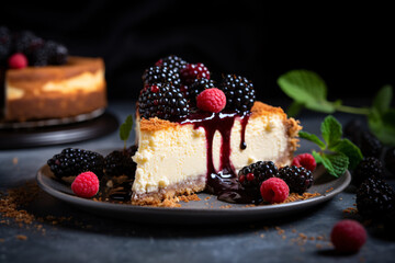 Sticker - Slice of German curd Cheesecake called 'Käsekuchen' with berry fruits