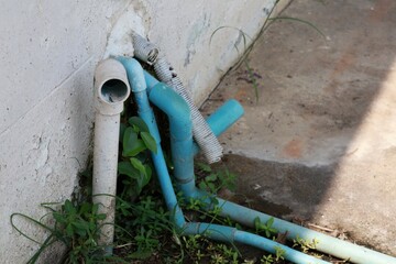 plastic water pipe Drainage system outside the old building