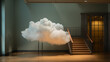 the top of the stairs next to a large cloud
