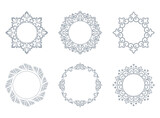 Fototapeta Zachód słońca - Set of decorative frames Elegant vector element for design in Eastern style, place for text. Floral gray and white borders. Lace illustration for invitations and greeting cards