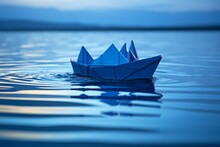 Blue Paper Boat. Generative AI