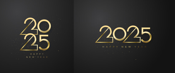 Wall Mural - Happy new year 2025 with fancy golden unique font. Premium design for new year greetings for banners, posters or social media and calendars.