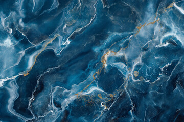 Naklejka na meble Flowing Elegant Acrylic Pour Wallpaper in Beautiful Navy Blue colors. Paint texture with Gold Glitter