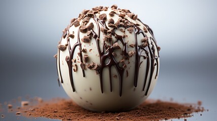 Wall Mural - Ultra close - up of a dark chocolate truffle filled with creamy white cream sticking out of it