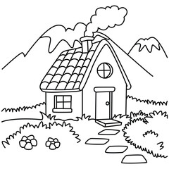 Wall Mural - Funny house cartoon for coloring book.