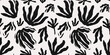 Hand drawn minimal abstract line organic shapes seamless pattern. Cutout boho plant contemporary
