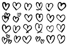 Collection Set Of Hand Drawn Scribble Hearts Isolated On White Background. Vector Set Of Hand Drawn Hearts On A White Background. Heart Icons Set, Hand Drawn Icons And Illustrations For Valentines.