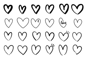 Collection set of hand drawn scribble hearts isolated on white background. Vector set of hand drawn hearts on a white background. Heart Icons Set, hand drawn icons and illustrations for valentines.