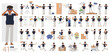 © yindee - Big Set of office man wear blue shirt character vector design. Presentation in various action. People working in office planning, thinking and economic analysis.