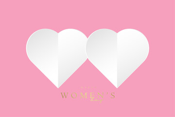 Wall Mural - Two hearts of Women's Day on 8th of march banner. International women's day concept for banners, webs, backdrops, arts, posters style with white heart and texts