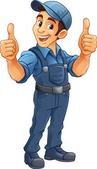 Canvas Print - A painter, handyman, mechanic, plumber or other construction cartoon mascot man in overall dungarees. Giving a thumbs up.