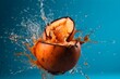 Fresh coconut flying with water splashes on bright color background