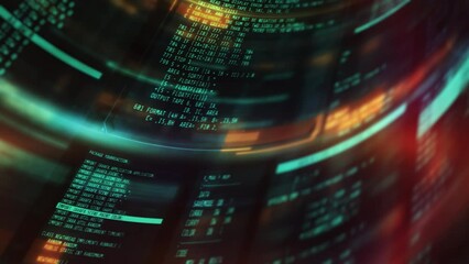 Wall Mural - animated background with computer code in interface windows.