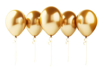 Golden helium birthday balloons on transparent background. Generative ai design.