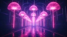 Illustration Of A Mystical Glowing Violet Mushroom In The Forest. Generative AI