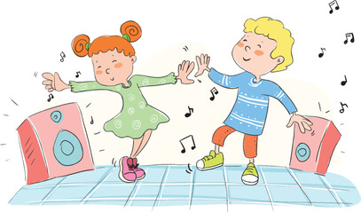 Boy and girl dancing to music.