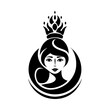 Stylish queen logo vector, modern female royalty symbol, elegant princess icon for branding, fashion, beauty business. Ideal for company identity, apps, and marketing materials
