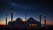 Wallpaper featuring a serene night scene with a mosque  and ample space for text or messages.
