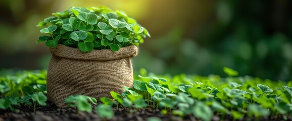 Green Clover Leaves Bag Gold Symbol, HD, Background Wallpaper, Desktop Wallpaper