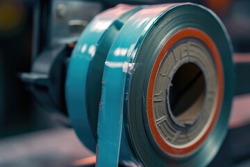 Poster - Blue tape sitting on top of a machine. Can be used for industrial or construction-related projects