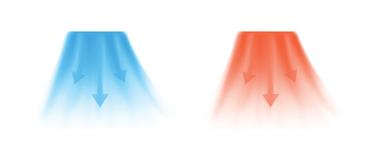 Cold and hot air flow with arrows indicating the direction of air movement. Abstract air light effects to visualize the flow of air from an air conditioner