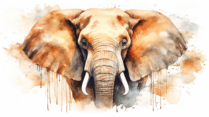 Wall Mural - elephant watercolor portrait, multicolored paints on a white background