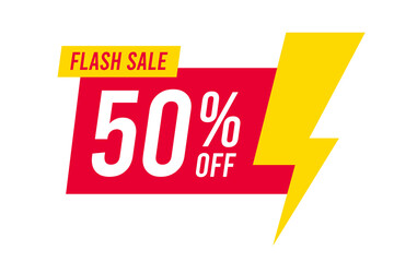 Wall Mural - Flash sale discounts 50 percent off. Red and yellow template on white background. Vector illustration