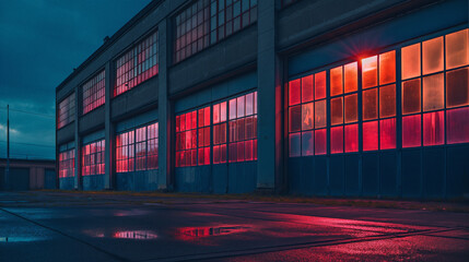 Wall Mural - exterior of big warehouse with windows at night