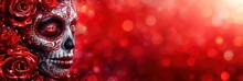 Skull Red Rose Calavera Catrina Dia, Banner Image For Website, Background, Desktop Wallpaper