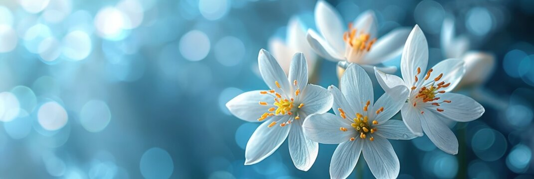 Spring Bouquet White Blue Flowers Over, Banner Image For Website, Background, Desktop Wallpaper