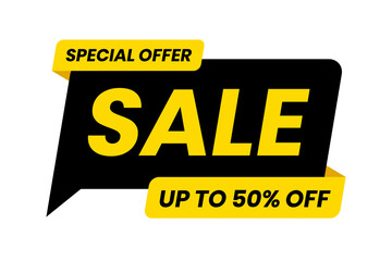 Wall Mural - Special offer sale up to 50 percent off. Black and yellow template on white background. Vector illustration