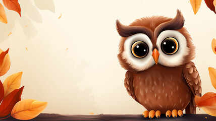Wall Mural - cartoon owl with big eyes, cute illustration for kids