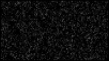Loop animation of white digital data matrix of binary code numbers on a black background. Seamless motion graphics for technology, science, cyberspace, or big data concepts. Fit for alpha or overlay
