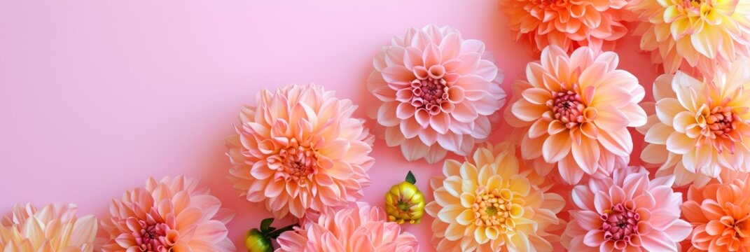 Beautiful Dahlia Marigold Flowers On Pink, Banner Image For Website, Background, Desktop Wallpaper