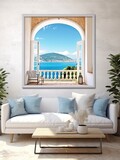 Fototapeta Uliczki - Timeless Mediterranean Coasts Scenic Vista Wall Art: Panoramic Beach & Wide Ocean View