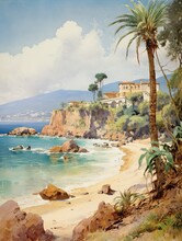 Timeless Mediterranean Coasts Vintage Art Print: Historical Shores And Ancient Beaches