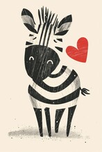 Zebra With A Heart, Cute And Lovable.